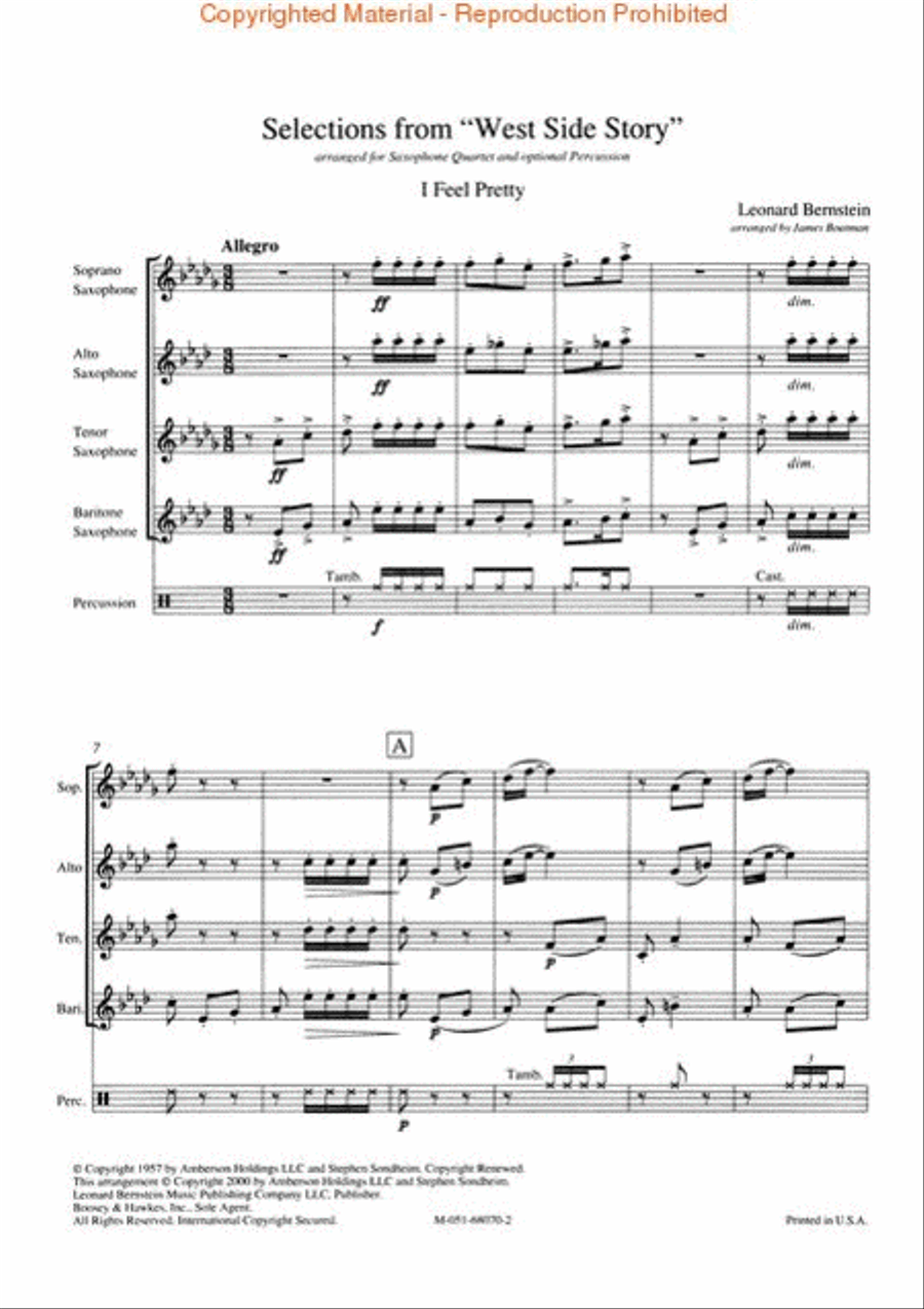 Selections from West Side Story Saxophone Quartet scores gallery preview page 2