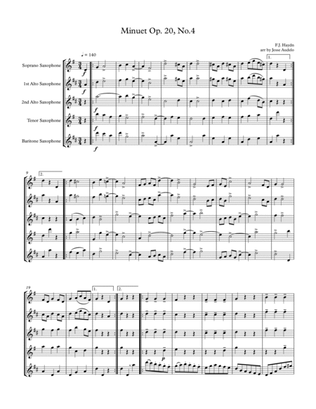 Minuet Op 20, No 4 by Franz Joseph Haydn for Saxophone Quartet