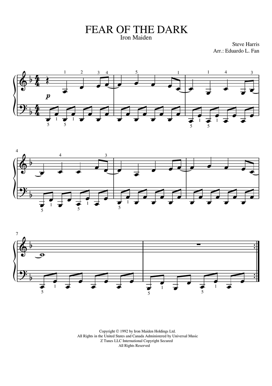 Fear Of The Dark Easy Piano scores gallery preview page 1