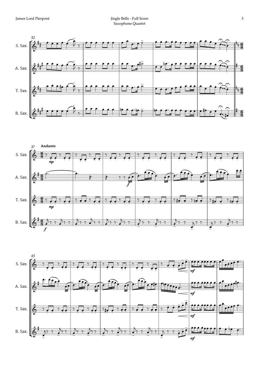 5 Christmas Songs for Saxophone Quartet plus one Bonus Saxophone Quartet scores gallery preview page 4