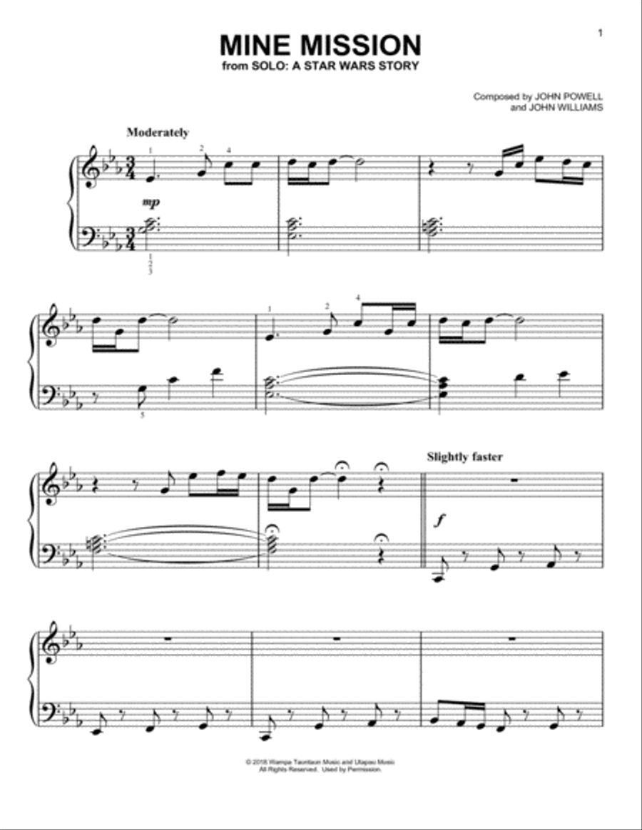 Mine Mission (from Solo: A Star Wars Story) Easy Piano scores gallery preview page 1