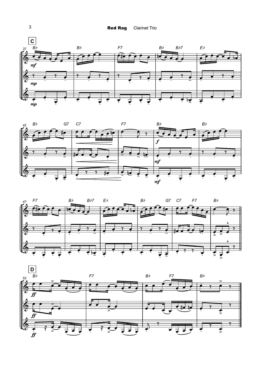Red Rag, a Ragtime piece for Clarinet Trio Clarinet Trio scores gallery preview page 4