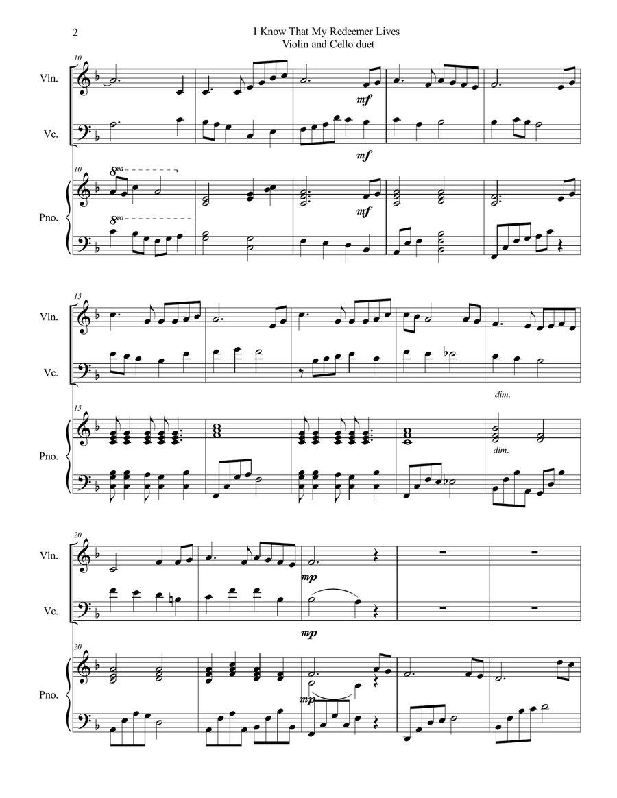 I Know That My Redeemer Lives violin and cello duet String Duet scores gallery preview page 2