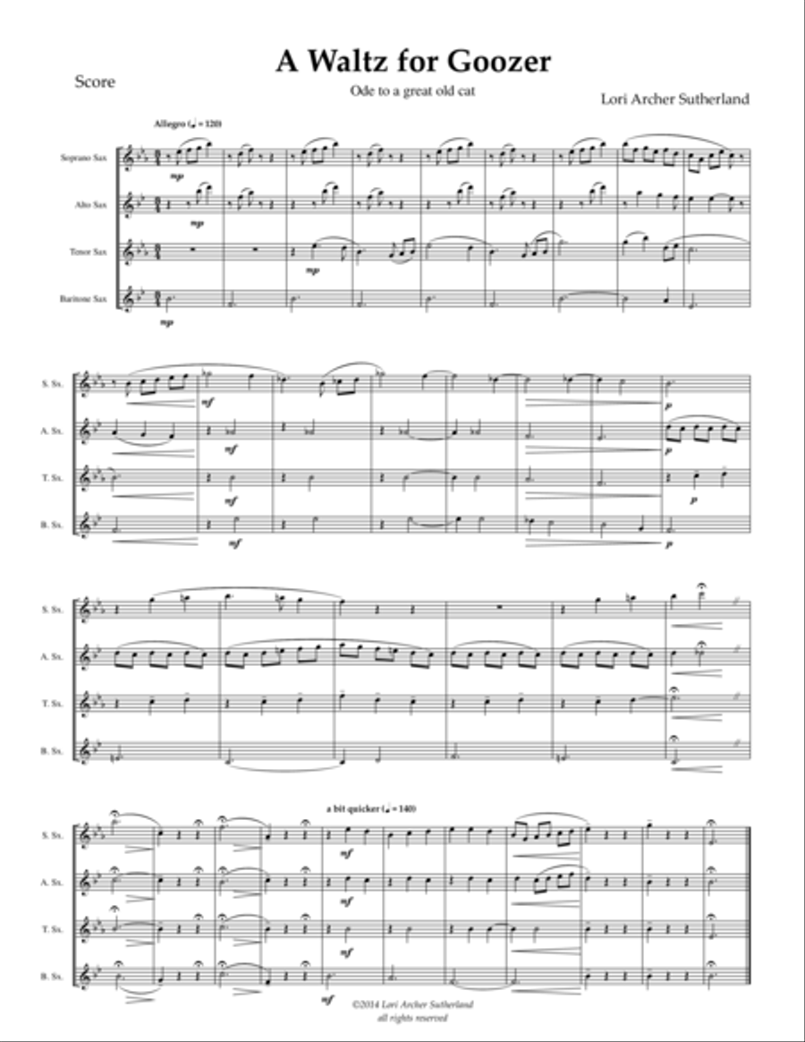 A Waltz for Goozer : Ode to a Great Old Cat Saxophone Quartet scores gallery preview page 2