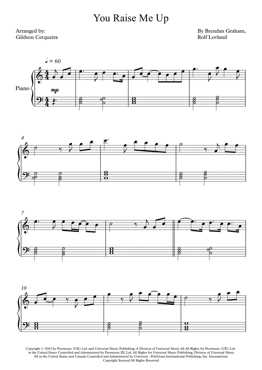 You Raise Me Up Piano Solo scores gallery preview page 1