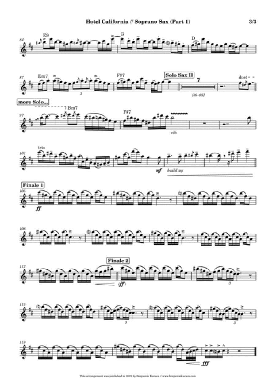 Hotel California Saxophone Quintet scores gallery preview page 5