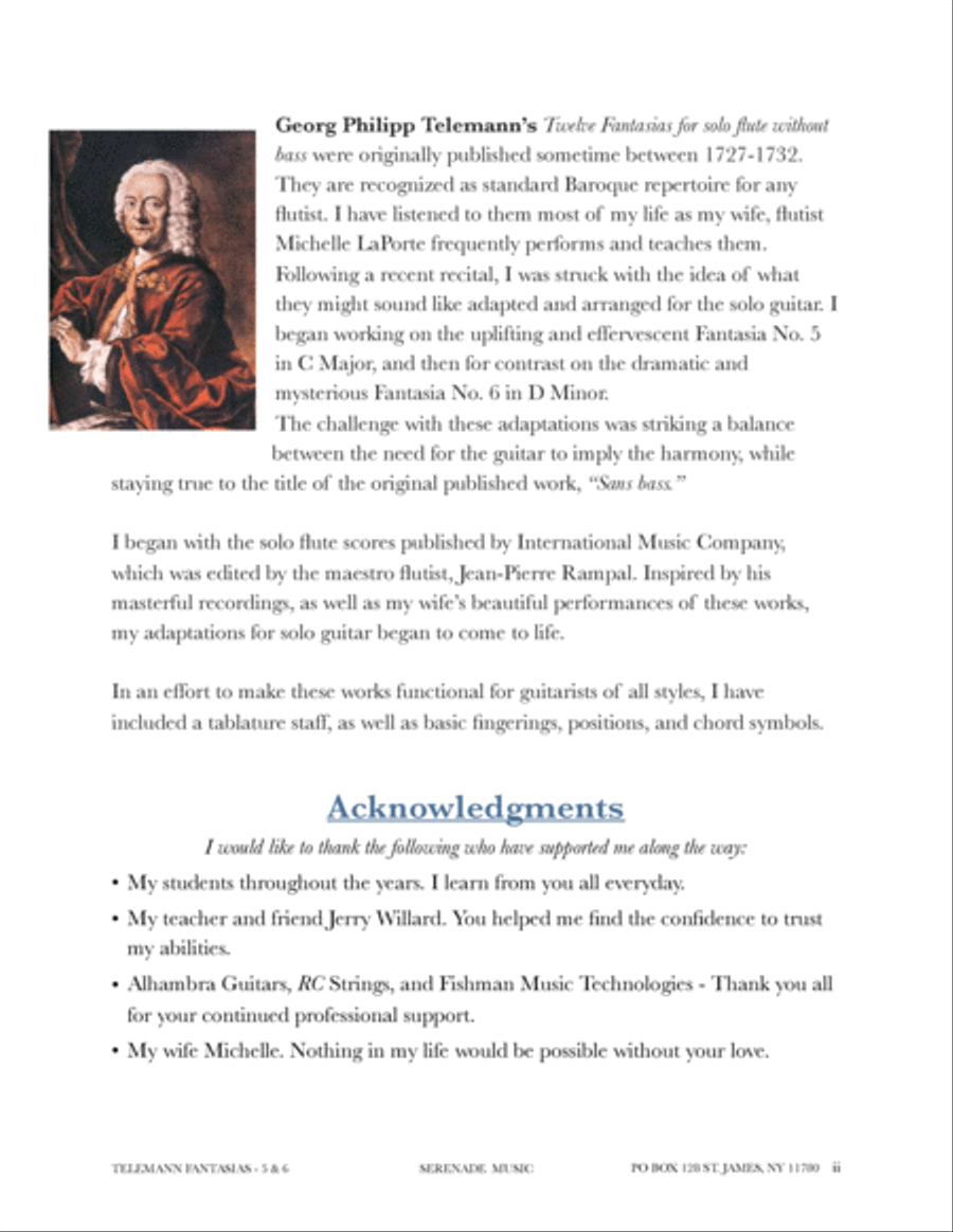 G.P. Telemann - Fantasias No. 5 & 6, adapted and arranged for solo guitar Classical Guitar scores gallery preview page 2