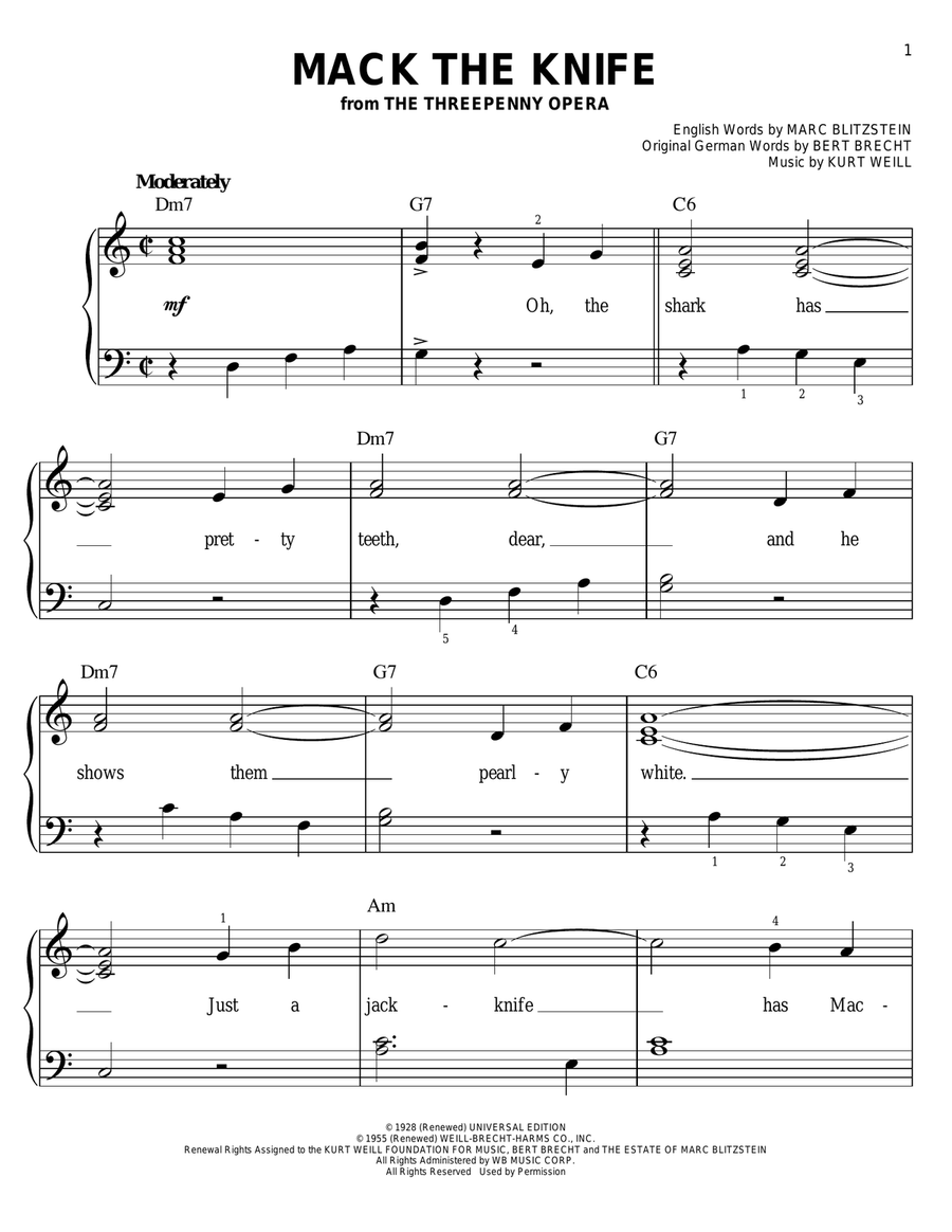 Mack The Knife Mack The Knife Easy Piano scores gallery preview page 1