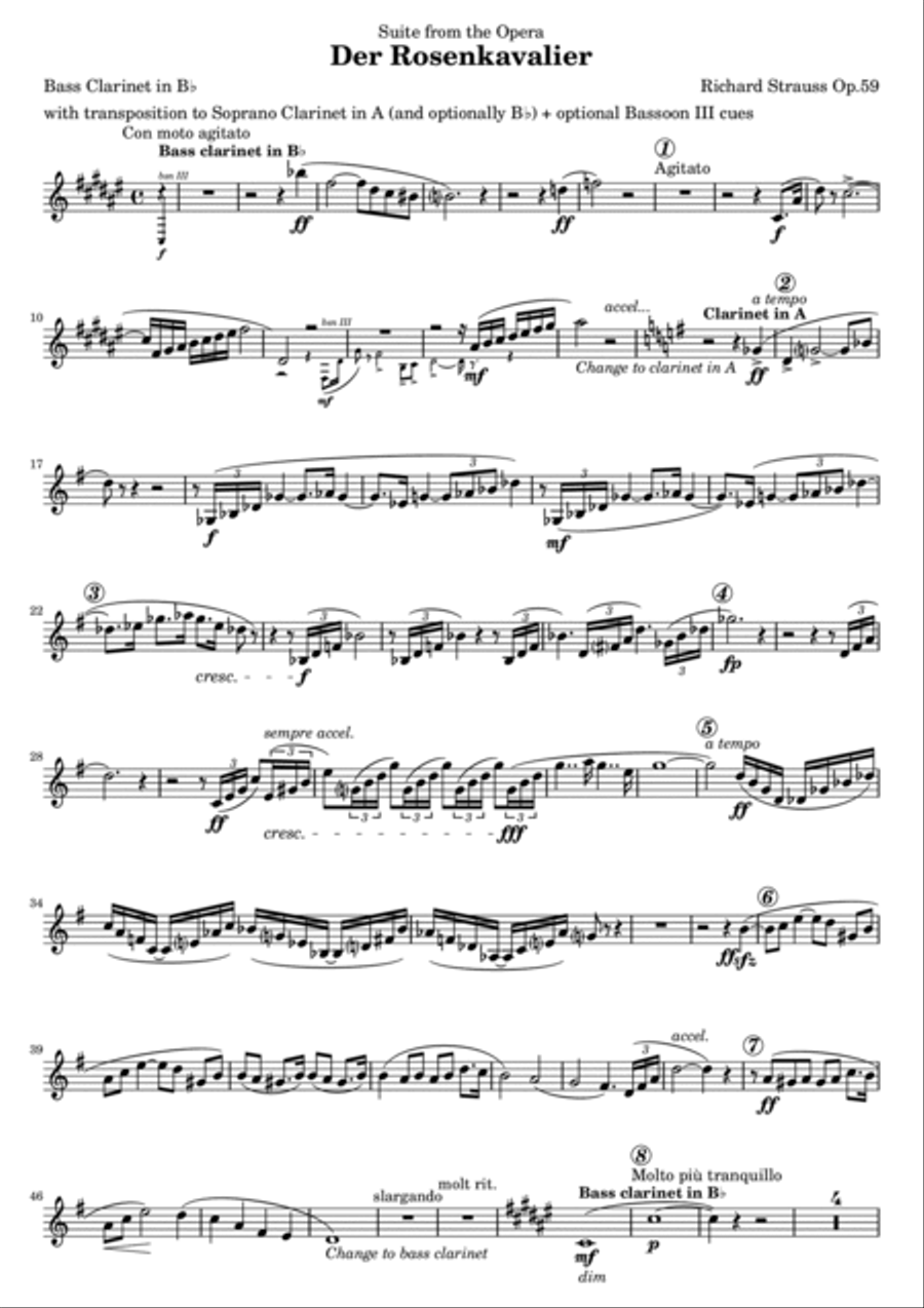 Suite from the Opera - Der Rosenkavalier - Bass Clarinet B-Flat Clarinet scores gallery preview page 2