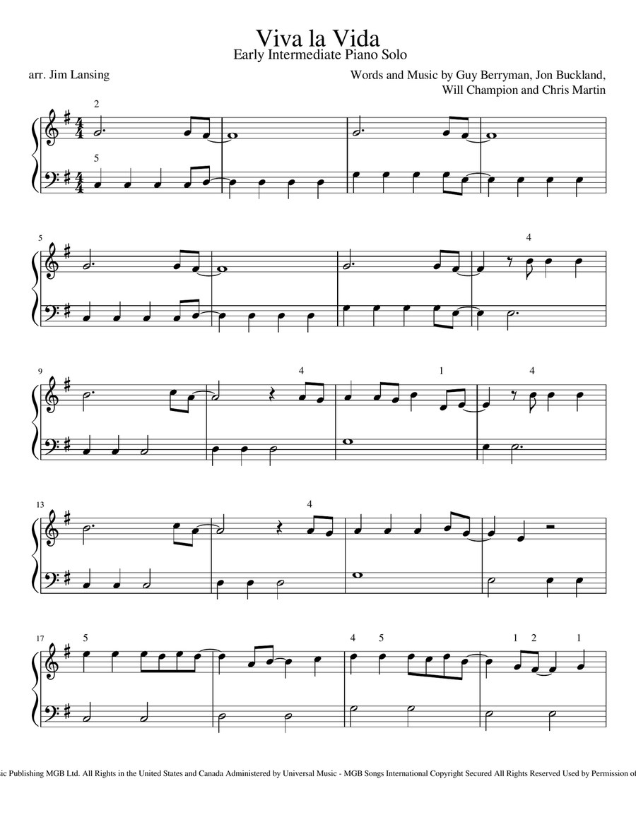 Viva La Vida Piano Method scores gallery preview page 2