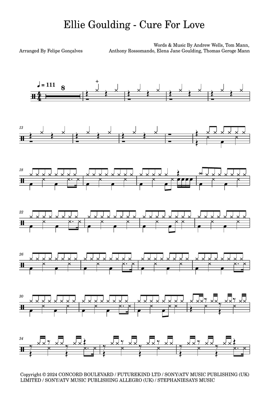 Cure For Love Drum Set scores gallery preview page 1