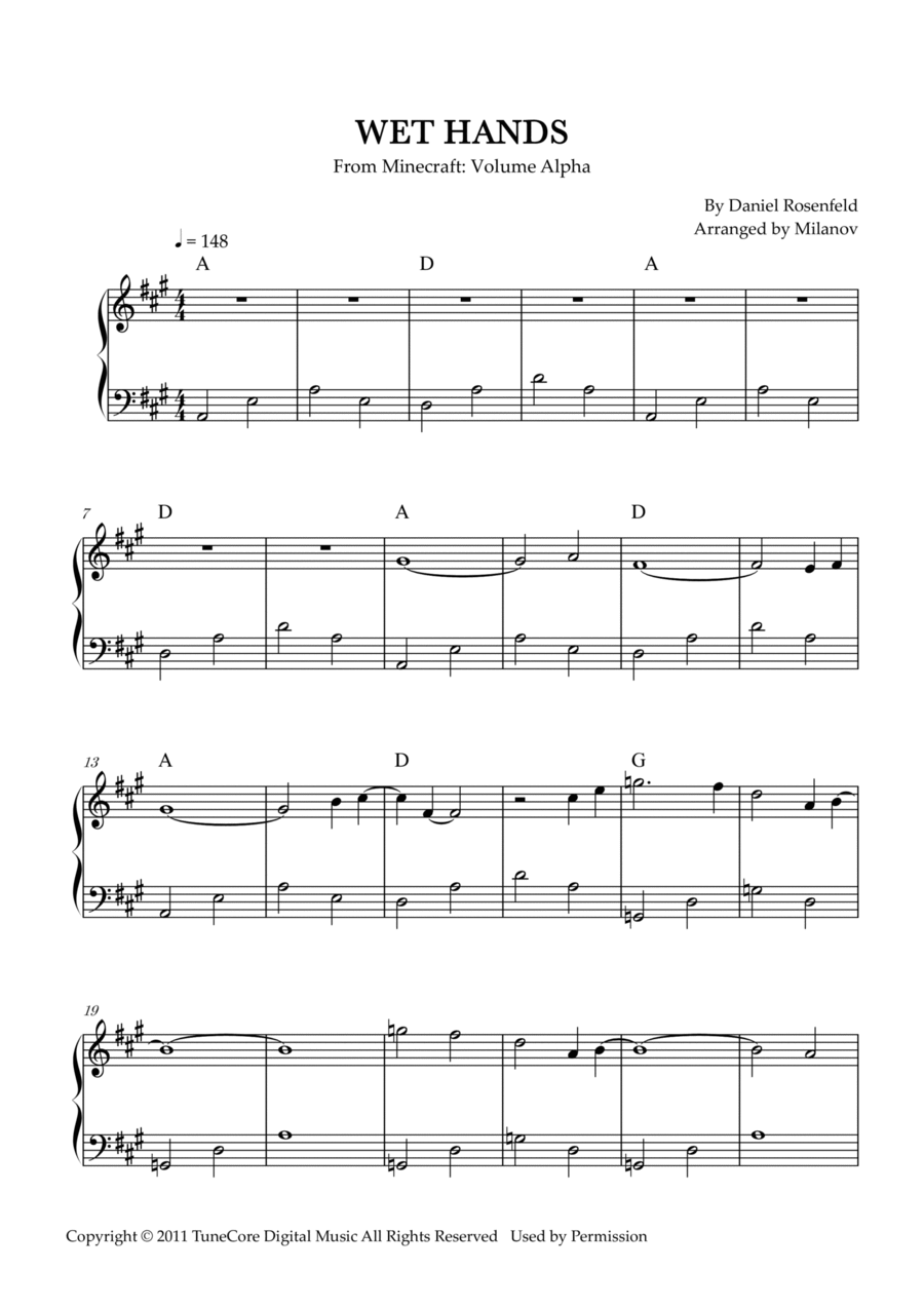 Wet Hands Wet Hands Easy Piano scores gallery preview page 1