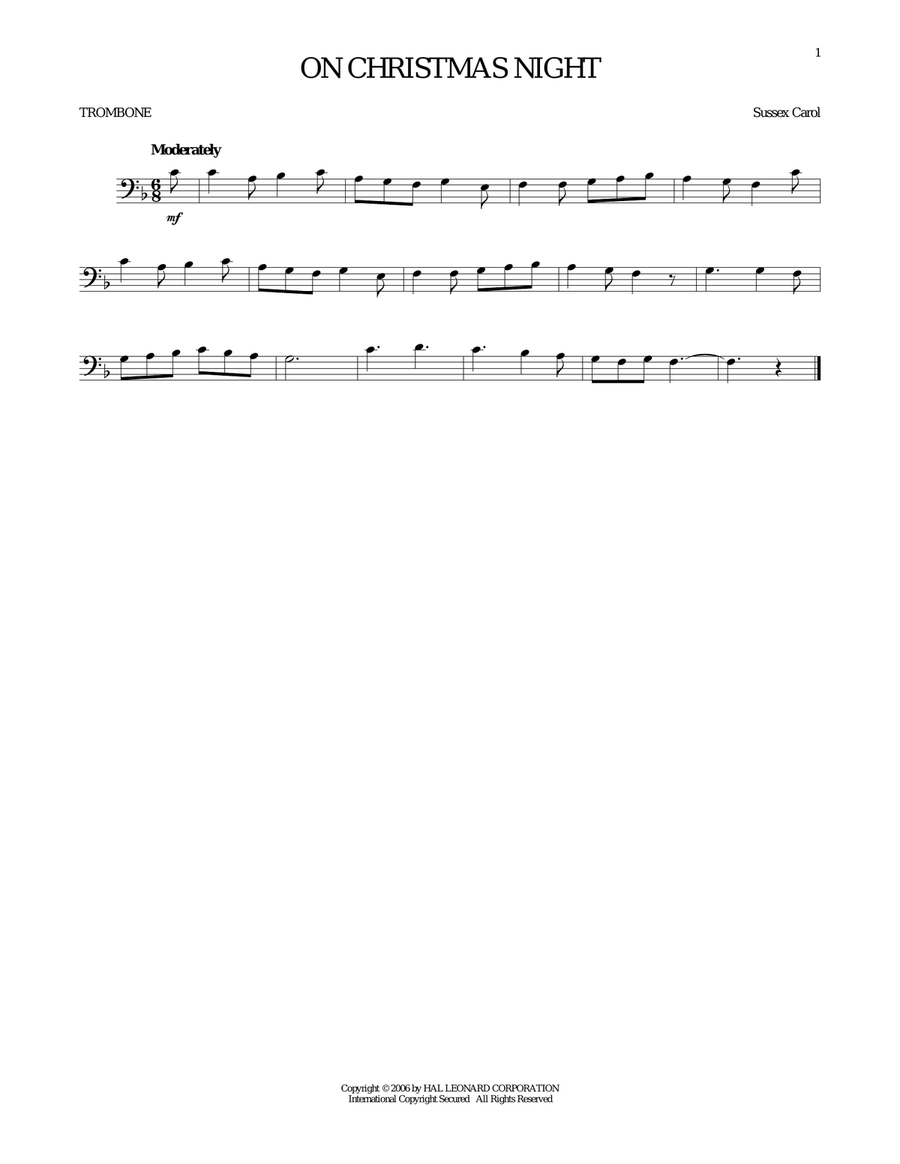 On Christmas Night On Christmas Night Trombone Solo scores gallery preview page 1