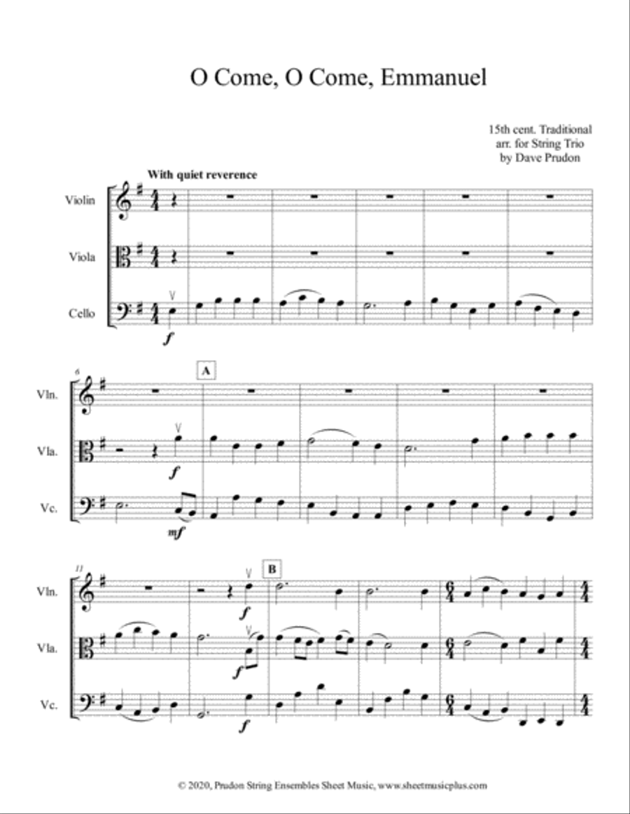 O Come, O Come, Emmanuel for String Trio String Trio scores gallery preview page 1