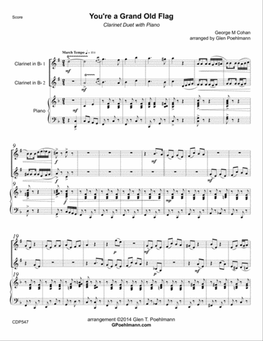 YOU'RE A GRAND OLD FLAG (George M. Cohan) for CLARINET DUET with Piano Accompaniment Clarinet Duet scores gallery preview page 1