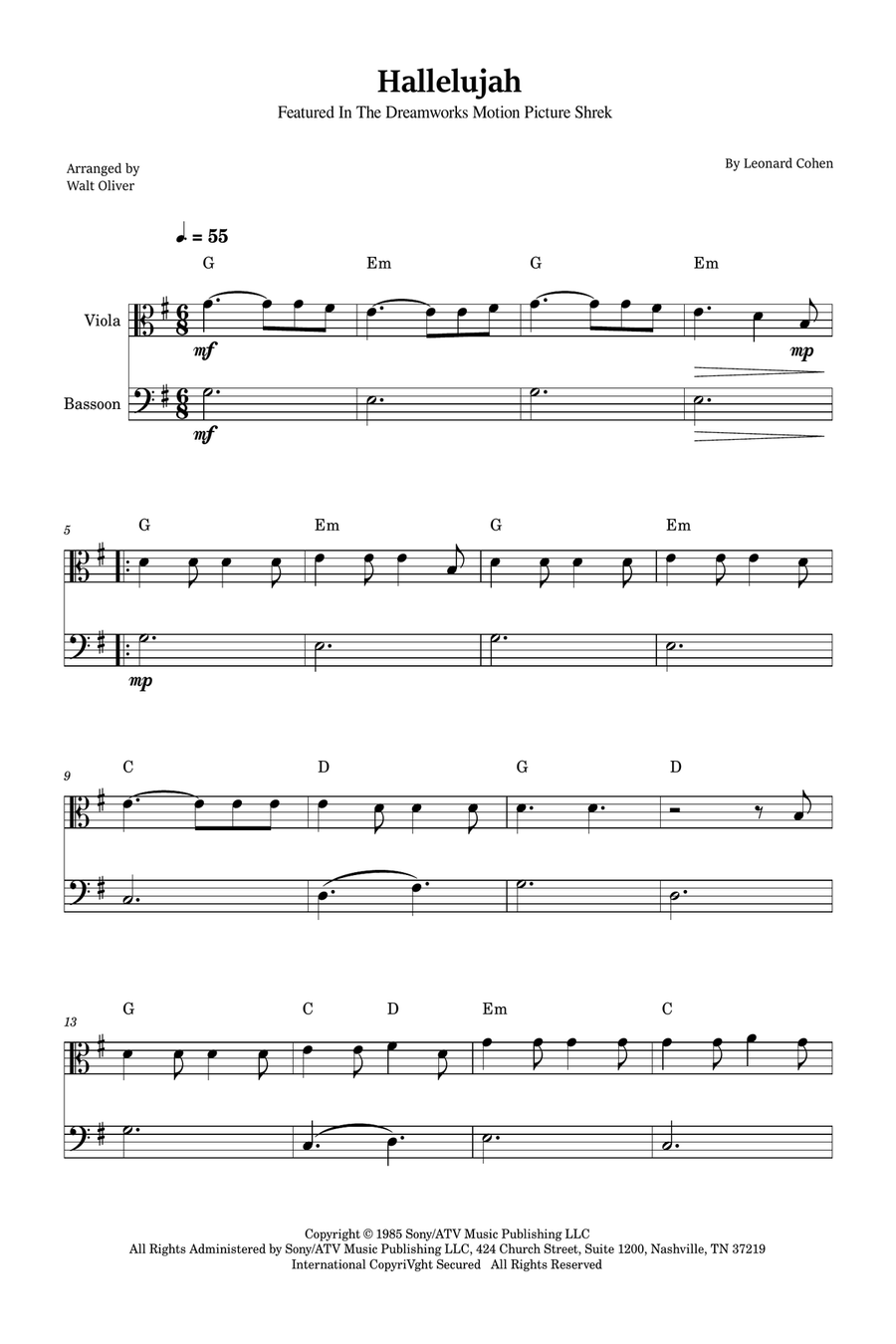 Hallelujah Bassoon scores gallery preview page 1