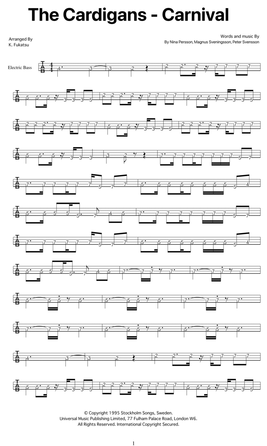 Carnival Carnival Bass Guitar scores gallery preview page 1
