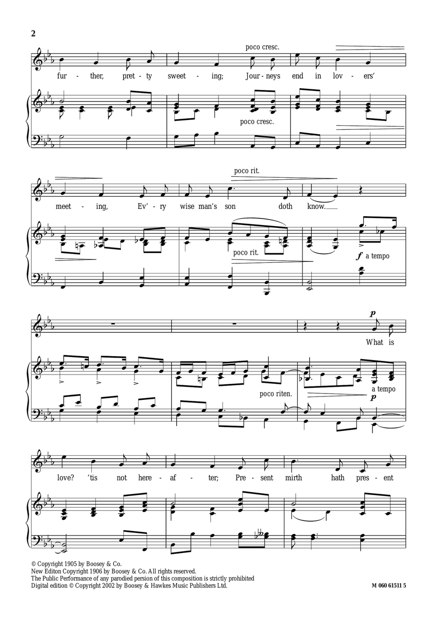 O Mistress Mine O Mistress Mine Piano, Vocal scores gallery preview page 2