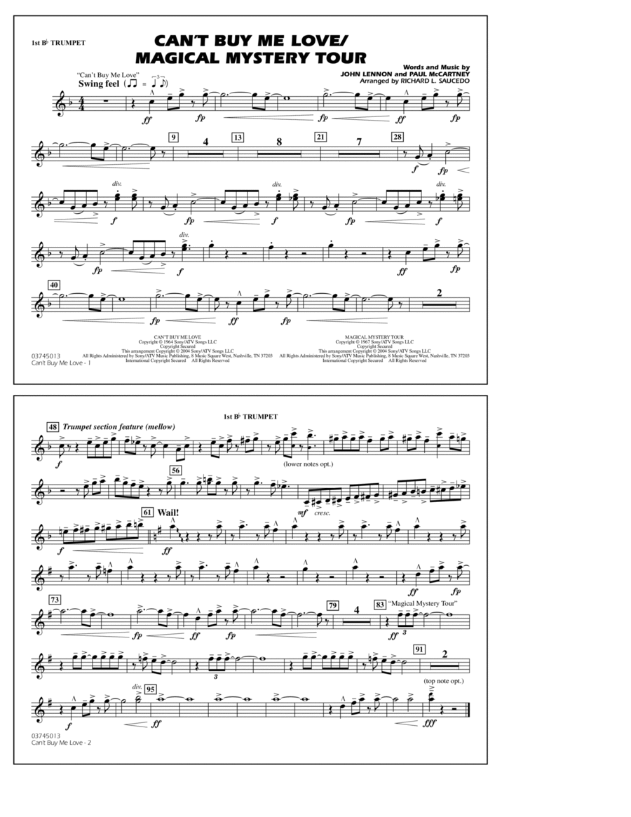 Can't Buy Me Love/Magical Mystery Tour (arr. Richard L. Saucedo) - 1st Bb Trumpet Marching Band scores gallery preview page 1