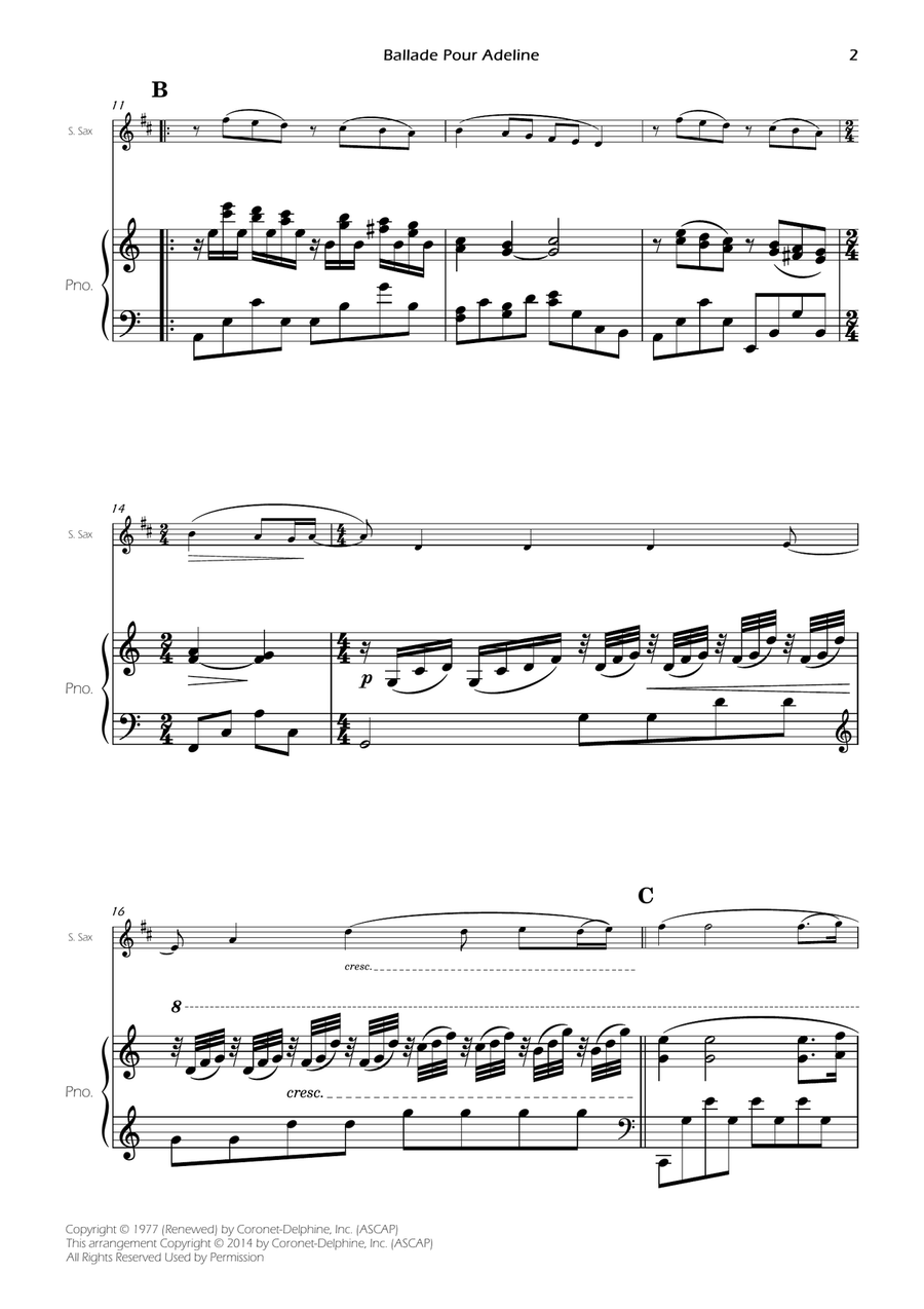 Ballade Pour Adeline Ballade Pour Adeline Soprano Saxophone scores gallery preview page 4