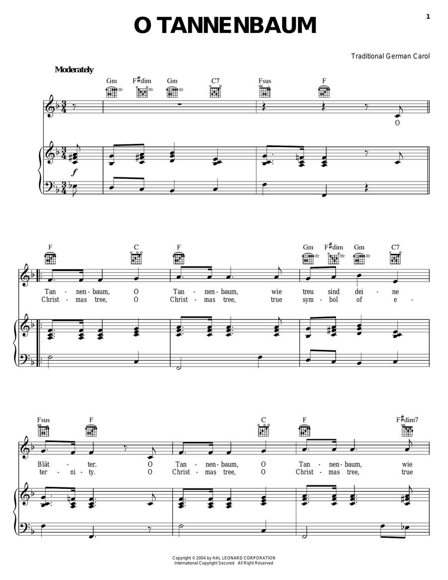 O Tannenbaum Piano, Vocal, Guitar scores gallery preview page 1