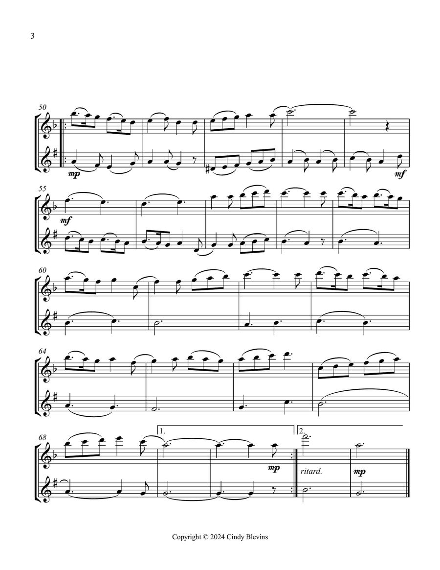 Gesu Bambino, for Flute and Clarinet Woodwind Duet scores gallery preview page 4
