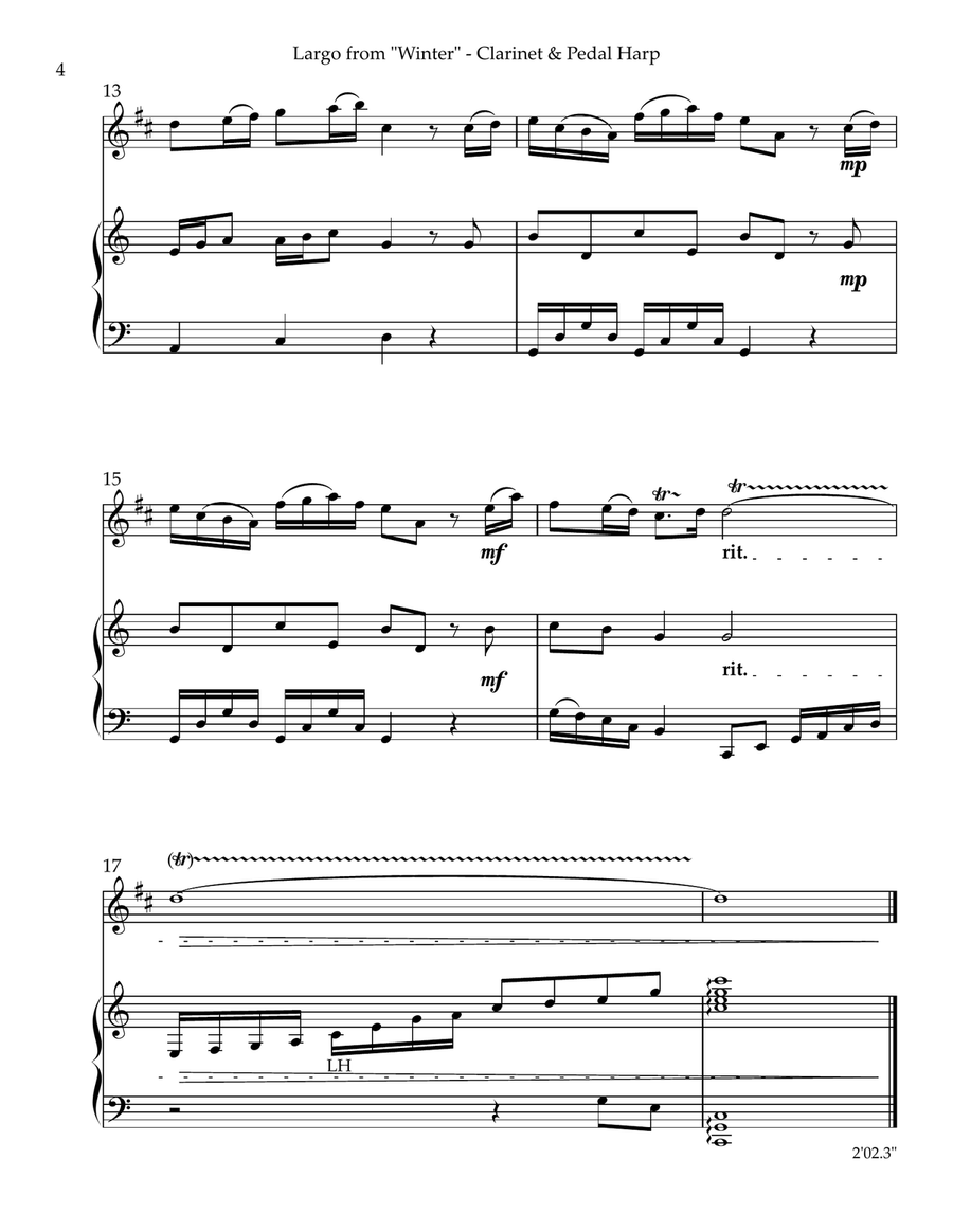 Largo from “Winter”, Duet for Bb Clarinet & Pedal Harp B-Flat Clarinet scores gallery preview page 4