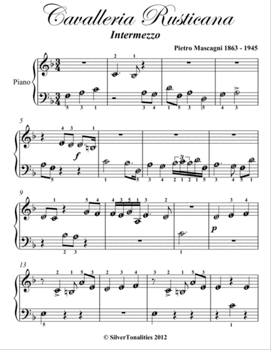 Cavalleria Rusticana Beginner Piano Sheet Music Easy Piano scores gallery preview page 2