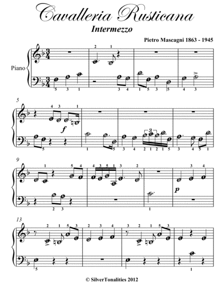 Cavalleria Rusticana Beginner Piano Sheet Music