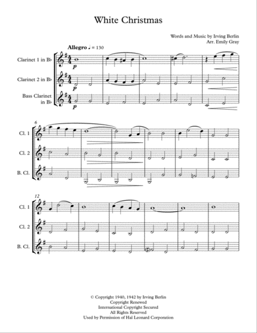White Christmas Woodwind Trio scores gallery preview page 1
