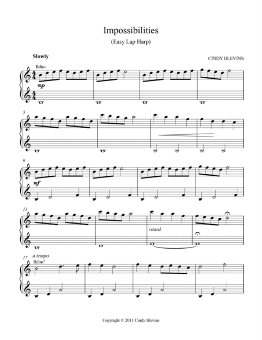 Impossibilities, Easy Lap Harp Solo Lap Harp scores gallery preview page 2