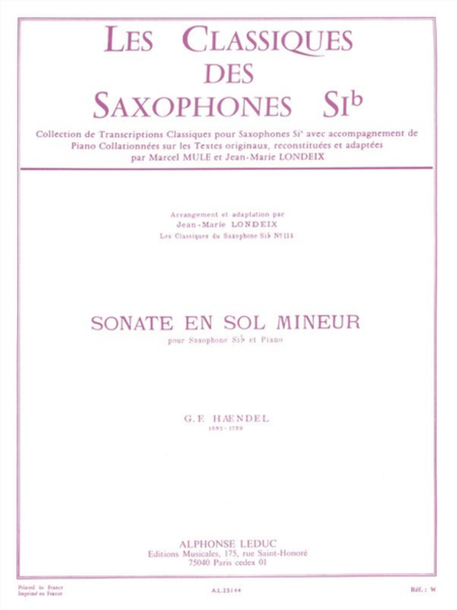 Classique Saxophone Sib No.114: Sonate en Sol Mineur