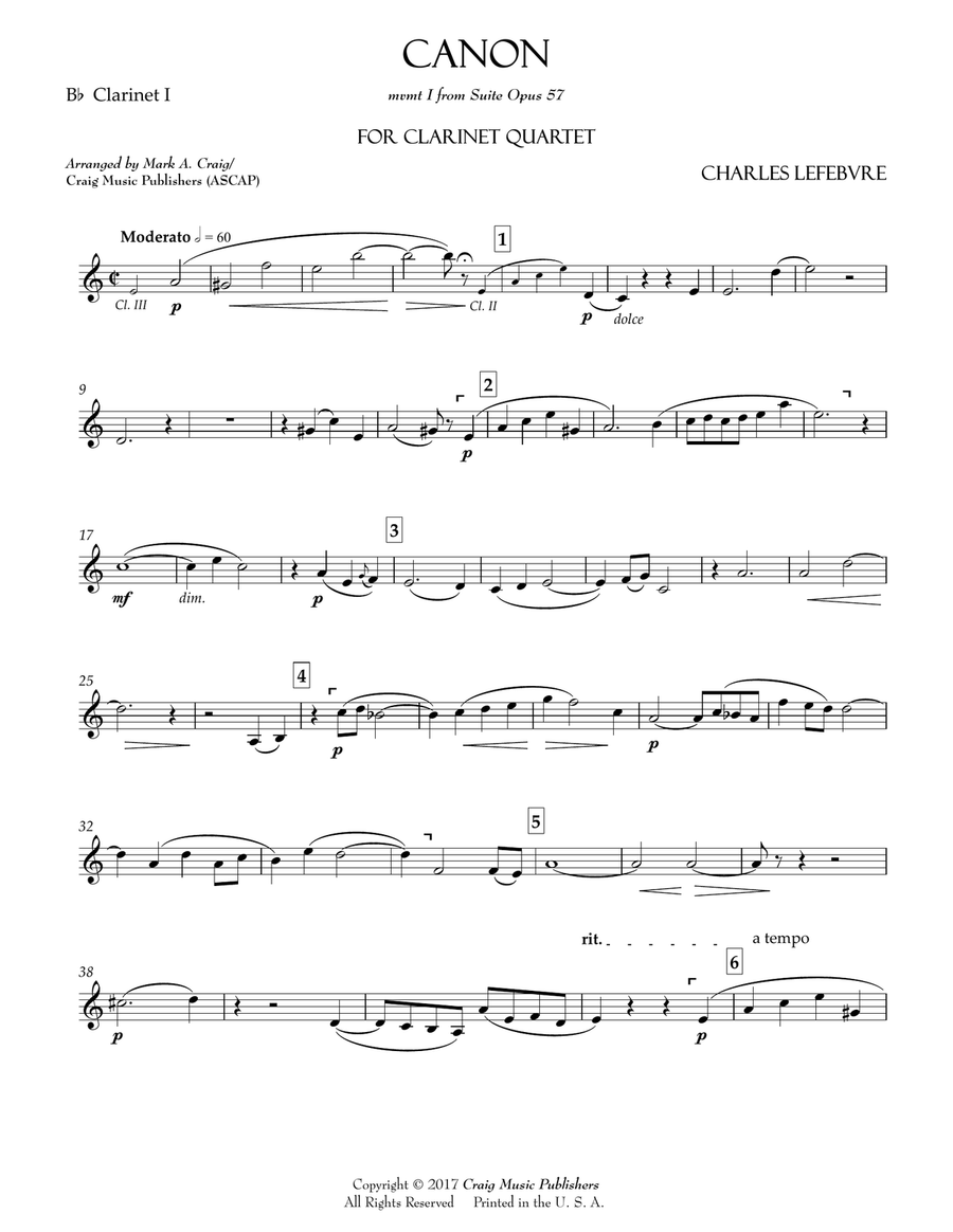 Canon from Suite Op 57 Clarinet Quartet scores gallery preview page 5