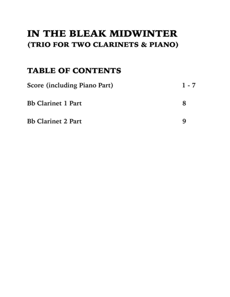 In the Bleak Midwinter (Trio for Two Clarinets and Piano) image number null