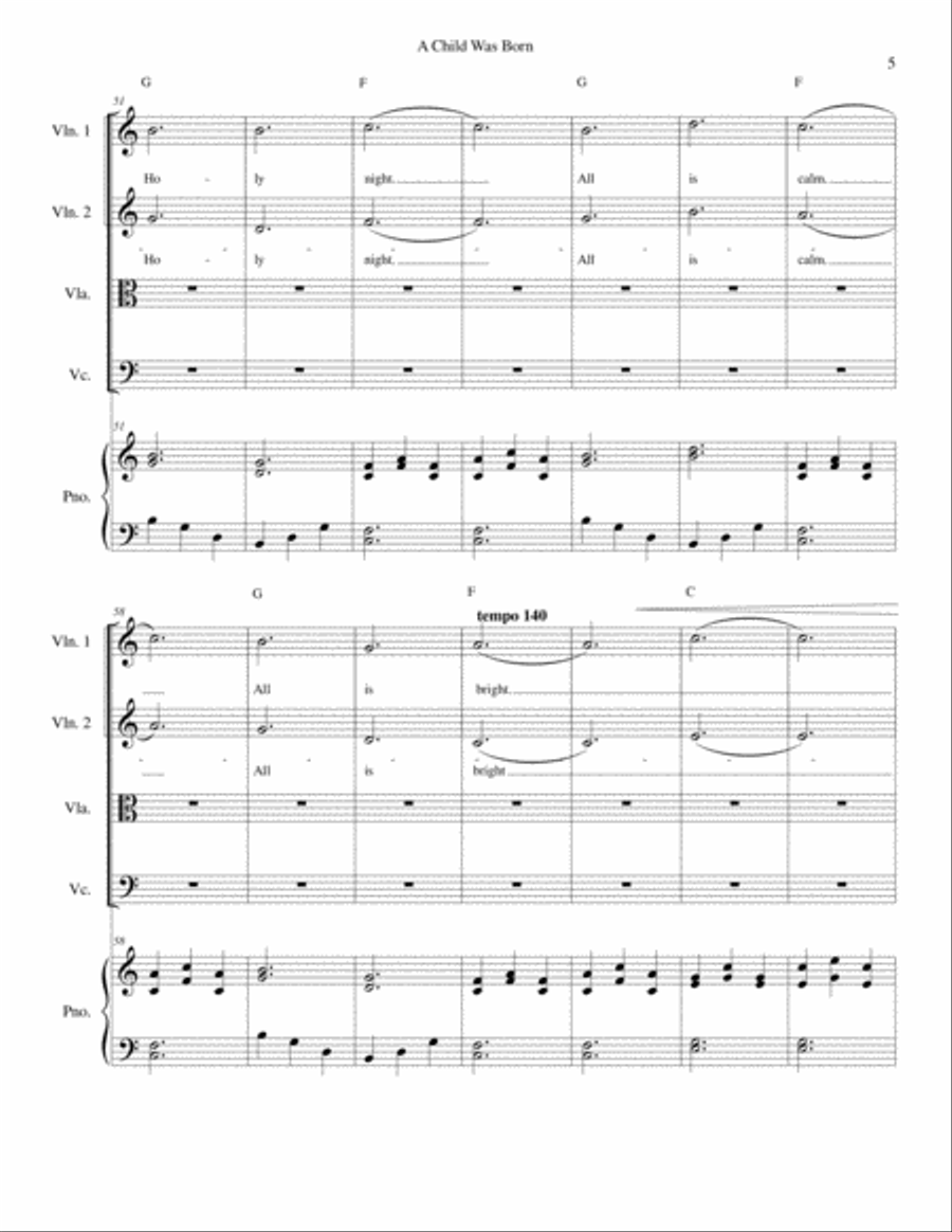 A Child Was Born - Christmas - Strings and piano with parts Chamber Orchestra scores gallery preview page 5