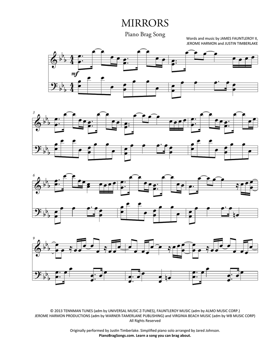 Mirrors Piano Solo scores gallery preview page 1