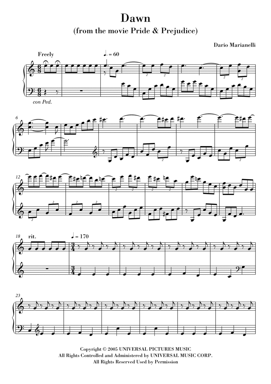 Dawn Piano Solo scores gallery preview page 1