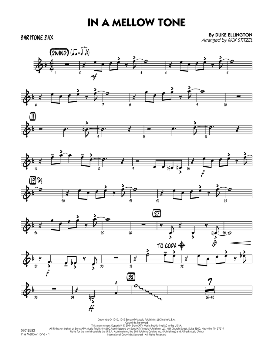 In a Mellow Tone - Baritone Sax Jazz Ensemble scores gallery preview page 1