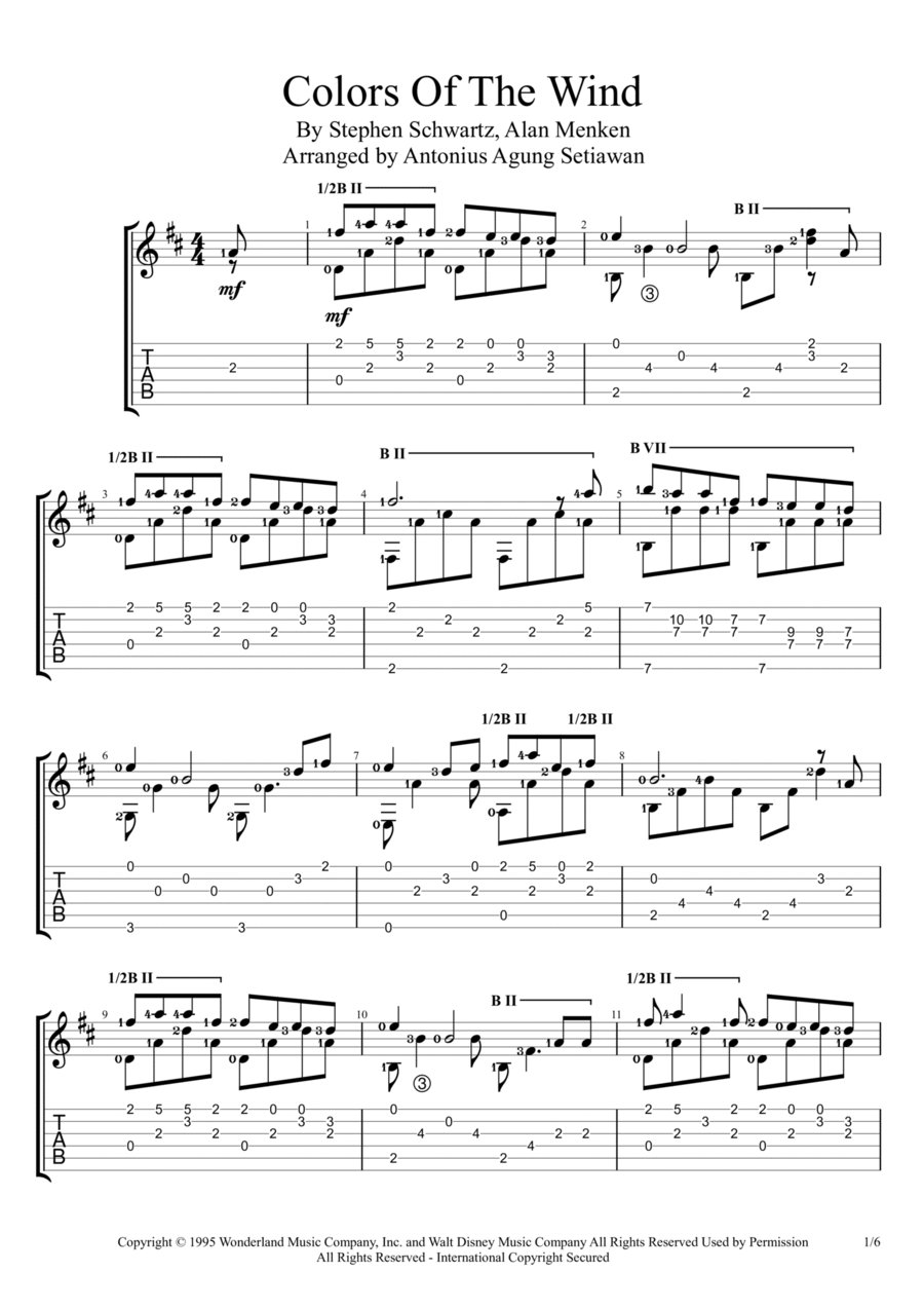 Colors Of The Wind Electric Guitar scores gallery preview page 1