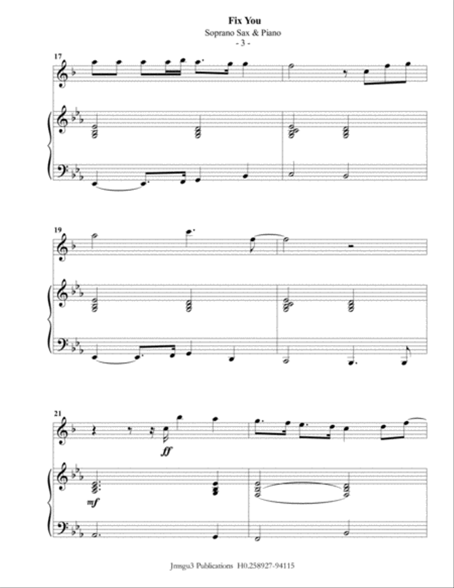 Fix You Soprano Saxophone scores gallery preview page 3