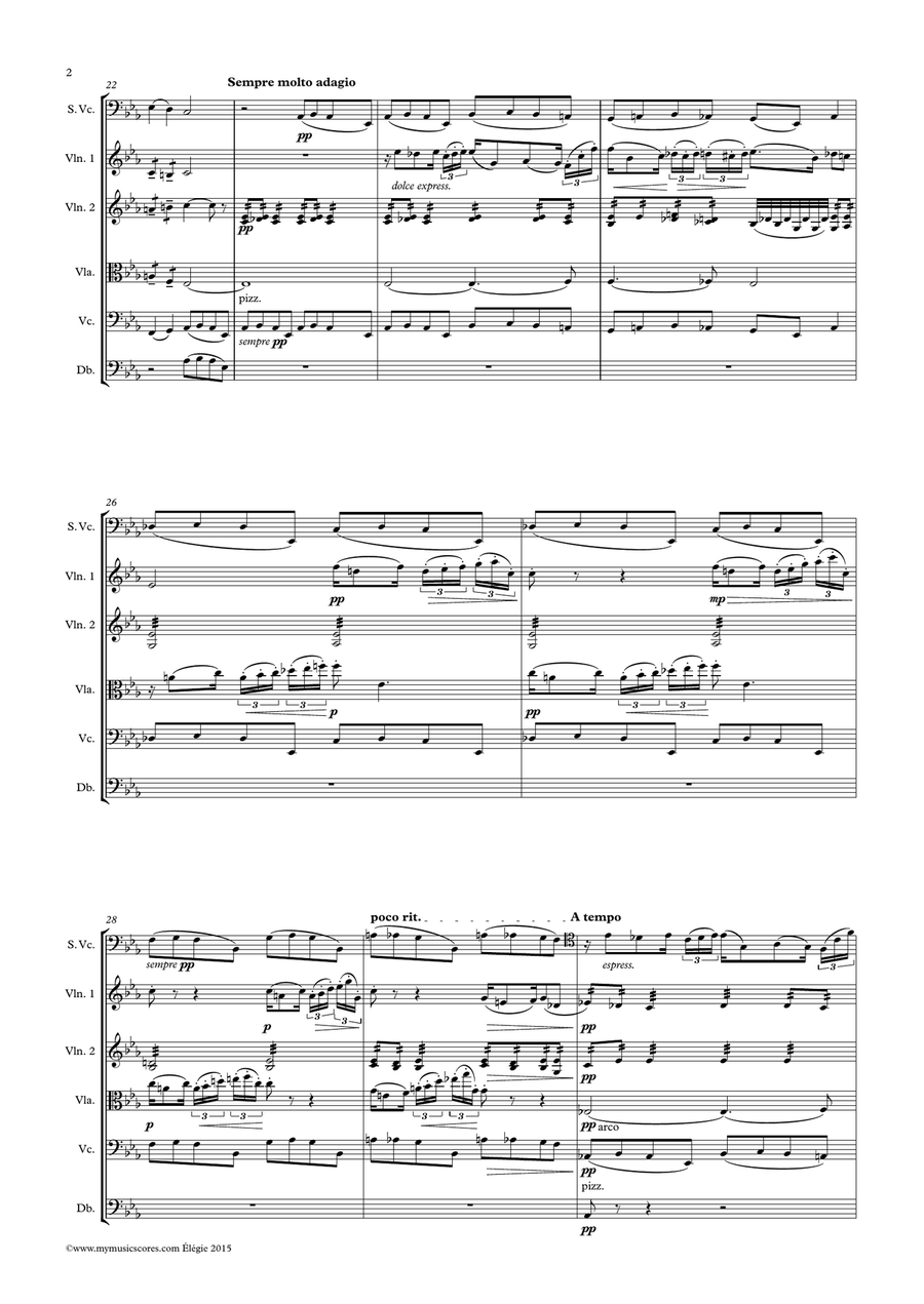 Faure Elegy or Cello and String Orchestra Faure Elegy or Cello and String Orchestra String Orchestra scores gallery preview page 3