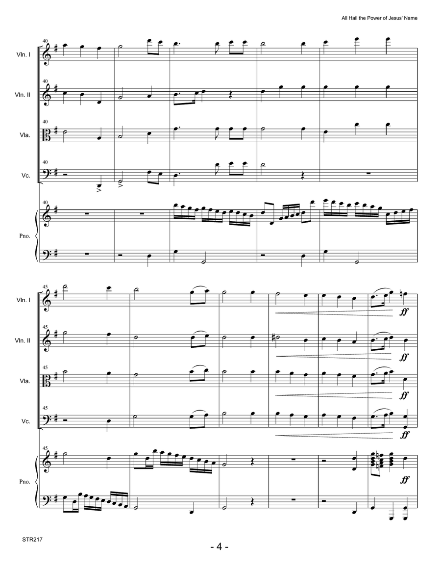 ALL HAIL THE POWER OF JESUS' NAME for STRING QUARTET with Piano Piano Quintet scores gallery preview page 4