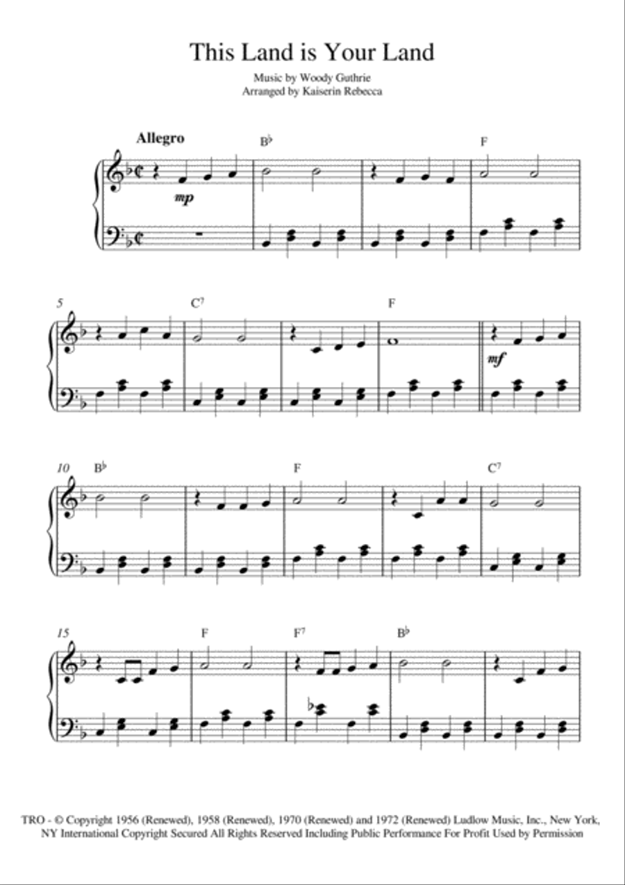 This Land Is Your Land Piano Solo scores gallery preview page 1