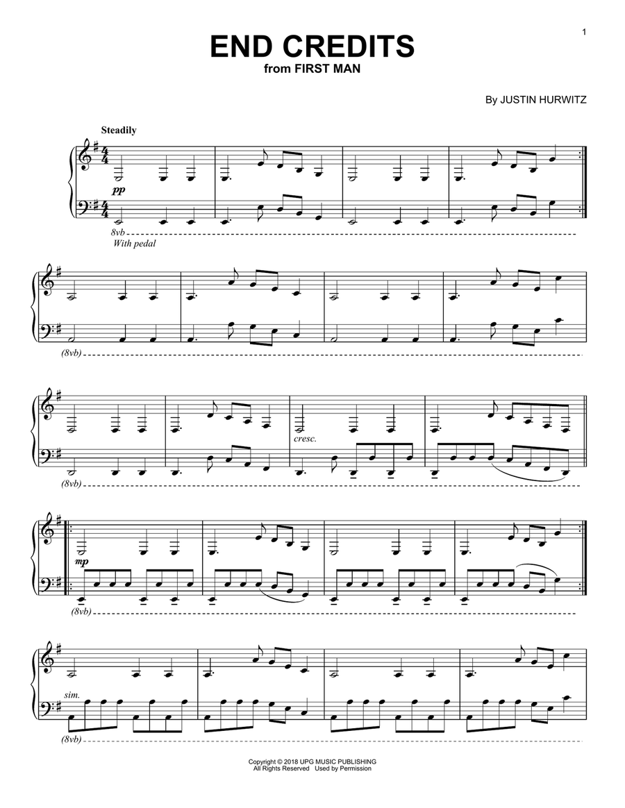 End Credits (from First Man) Piano Solo scores gallery preview page 1