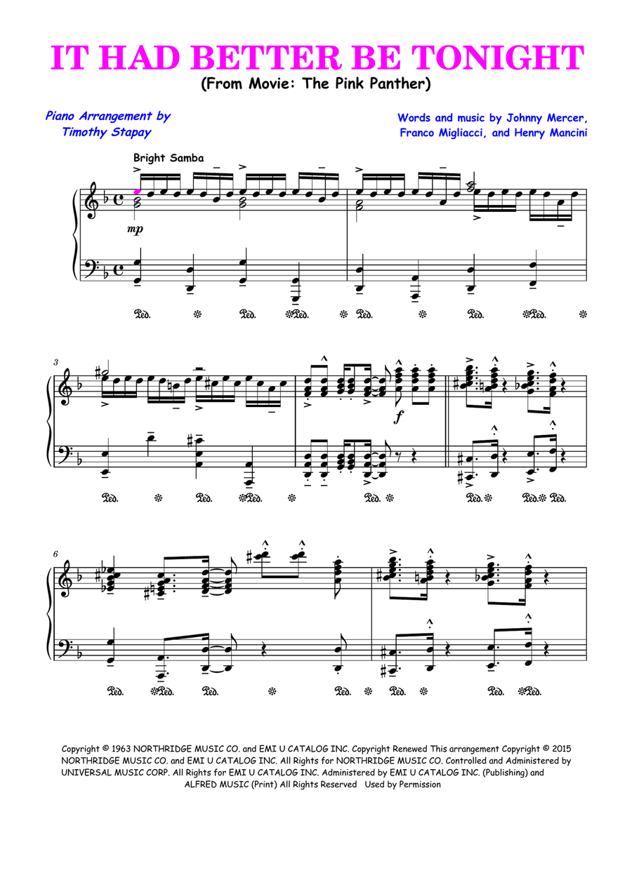 It Had Better Be Tonight Piano Solo scores gallery preview page 1