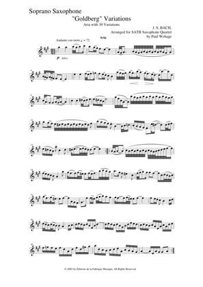 Book cover for Johann Sebastian Bach/Wehage Goldberg Variations, BWV 988, arranged for SATB saxophone Quartet, sopr