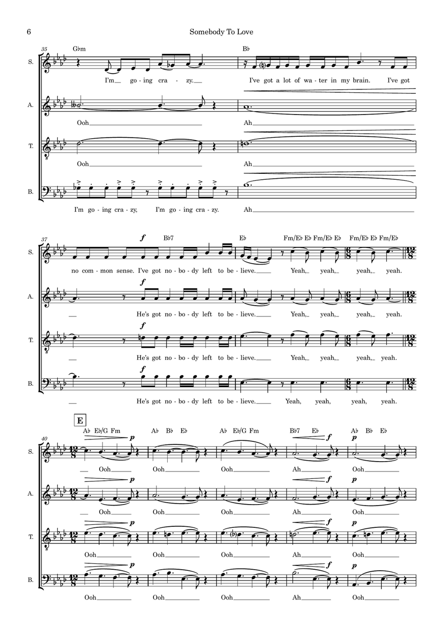 Somebody To Love (arr. Ed Aldcroft) 4-Part scores gallery preview page 6