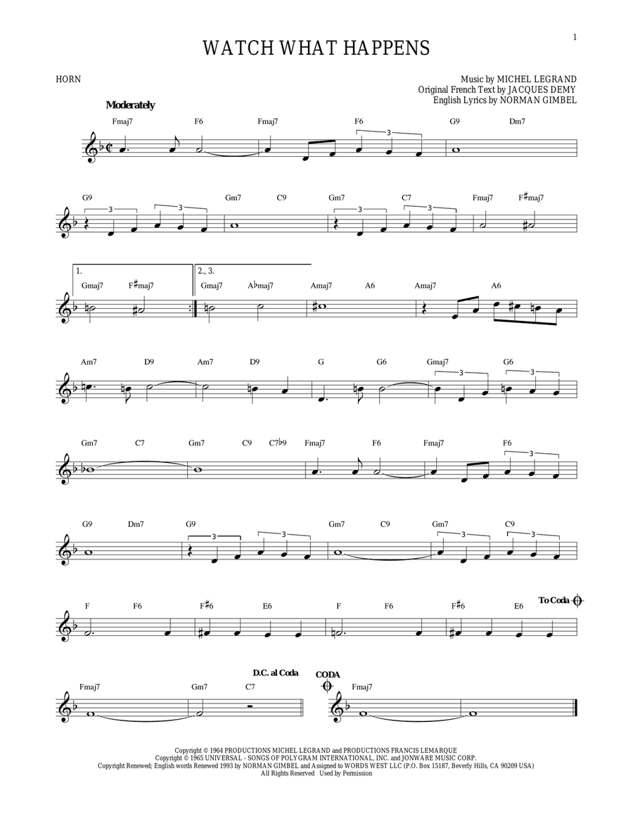Watch What Happens Horn Solo scores gallery preview page 1