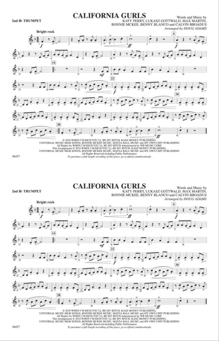 California Gurls: 2nd B-flat Trumpet Marching Band scores gallery preview page 1