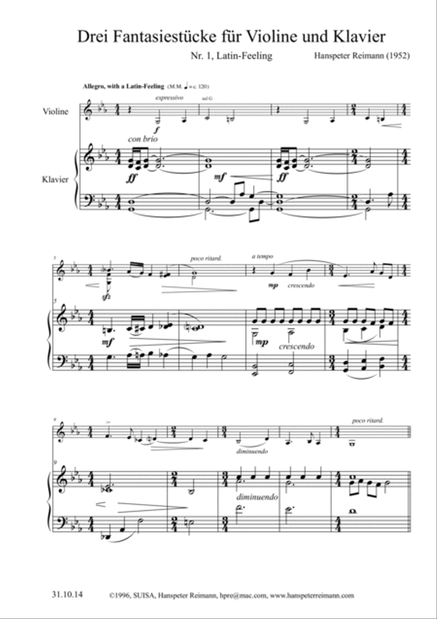 3 Fantasien für Violine und Piano Violin Solo scores gallery preview page 3